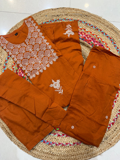 Rust Rishika cotton suit set - set of 3