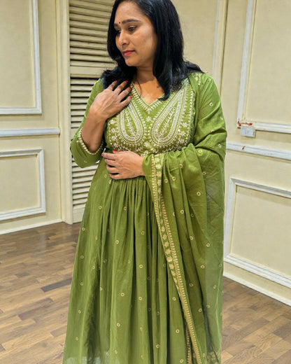 Green Deekshi Mul cotton Suit set - Sets of 3