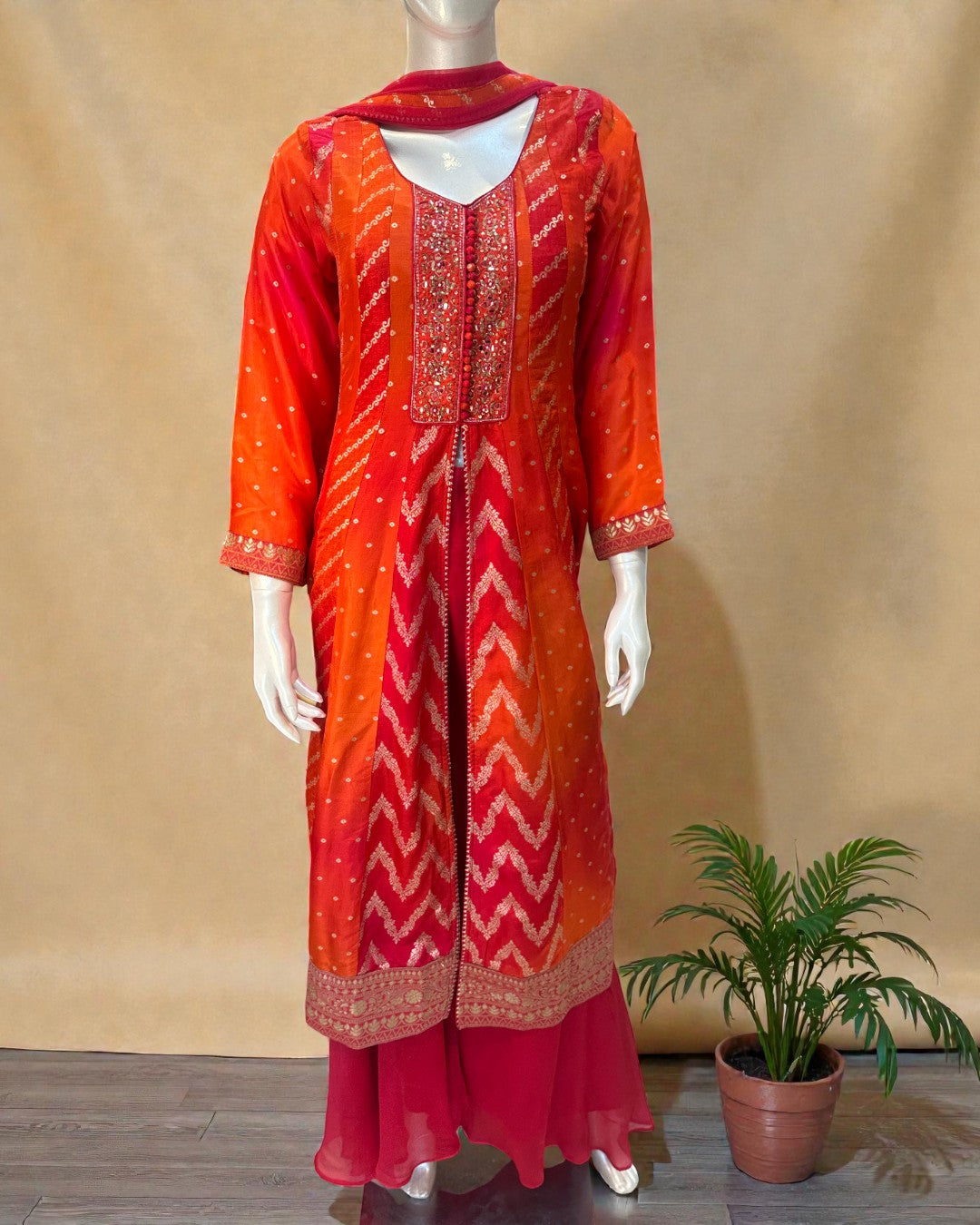 Orange Taruni Ombre Banrasi Anarkali suit set - Set of 3