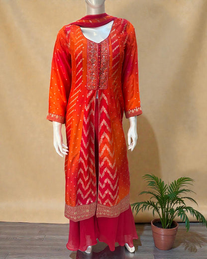 Orange Taruni Ombre Banrasi Anarkali suit set - Set of 3