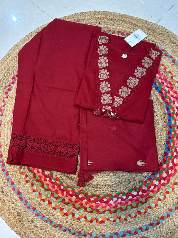 Rust Red Chanda Cotton suit set - Set of 3