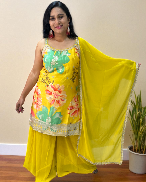 Yellow Aarohi sharara set - set of 3