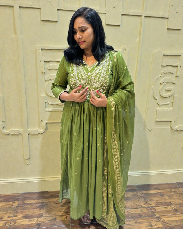 Green Deekshi Mul cotton Suit set - Sets of 3