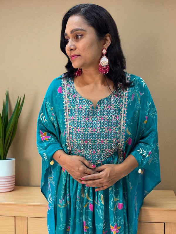 Teal Green Misha Crepe Kaftan Co-ord