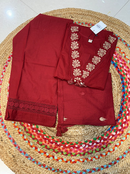 Rust Red Chanda Cotton suit set - Set of 3
