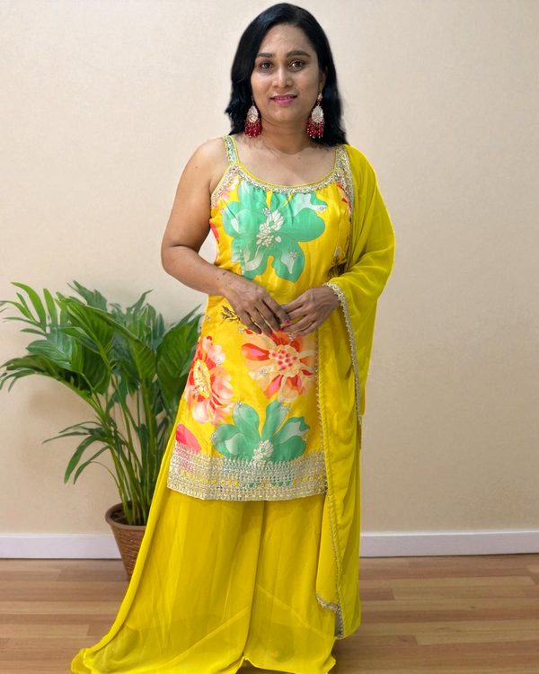 Yellow Aarohi sharara set - set of 3