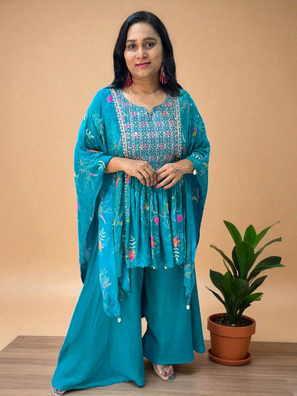 Teal Green Misha Crepe Kaftan Co-ord