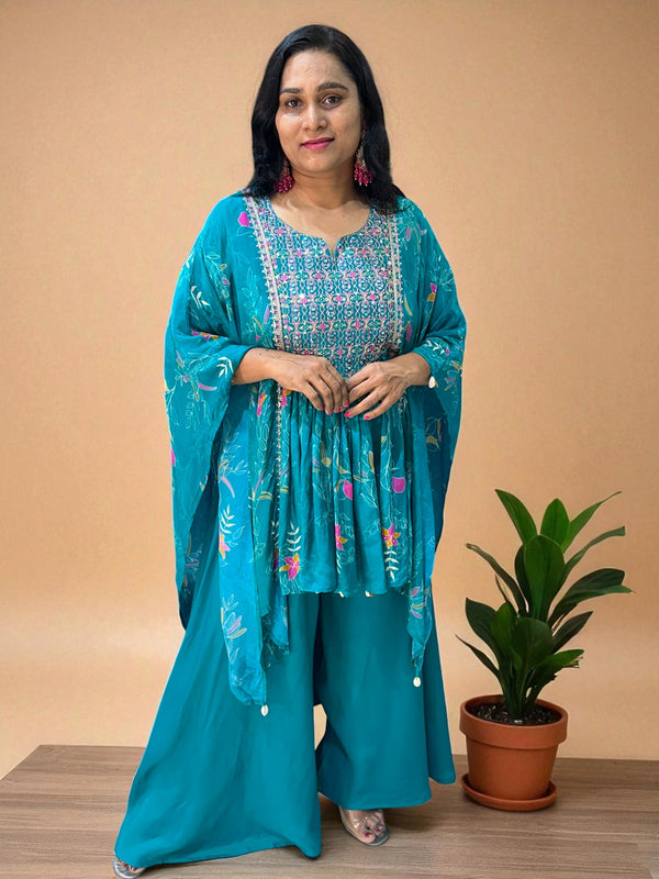 Teal Green Misha Crepe Kaftan Co-ord