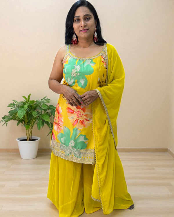 Yellow Aarohi sharara set - set of 3