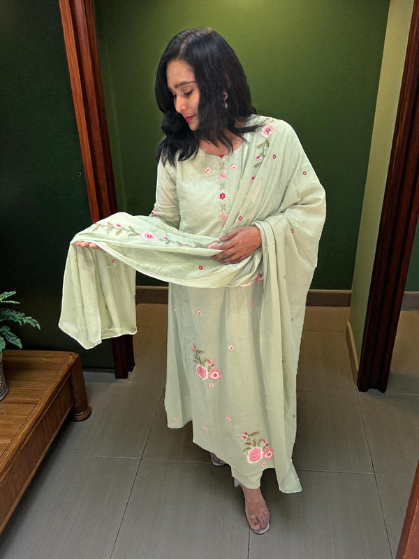Mint green Mira Mul cotton A line suit set