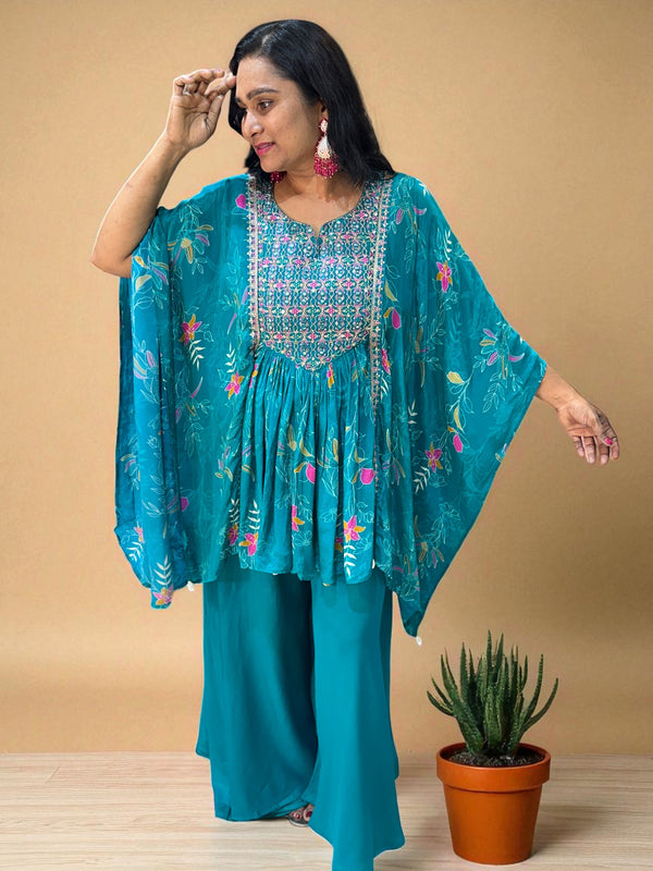 Teal Green Misha Crepe Kaftan Co-ord