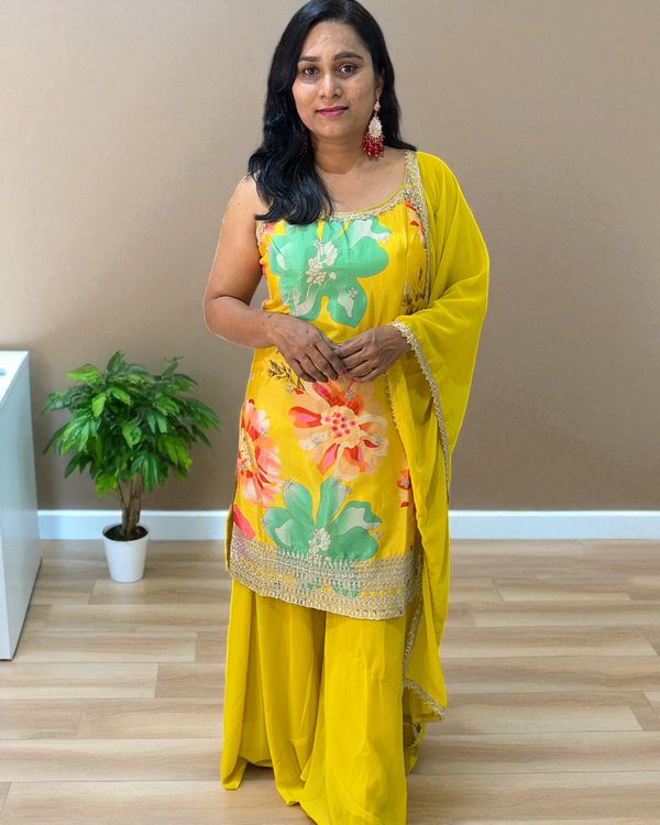 Yellow Aarohi sharara set - set of 3