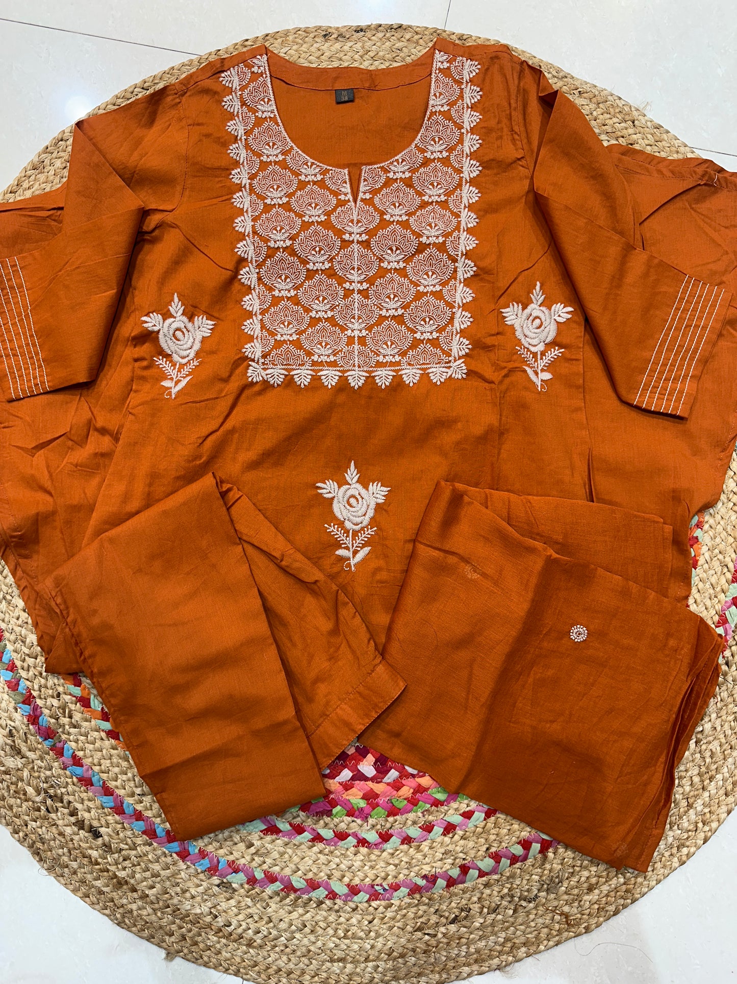 Rust Rishika cotton suit set - set of 3