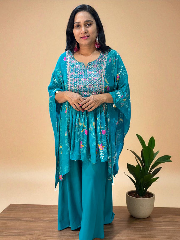Teal Green Misha Crepe Kaftan Co-ord