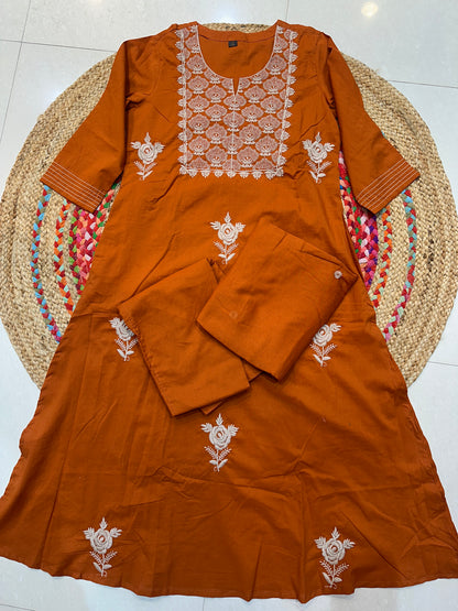 Rust Rishika cotton suit set - set of 3