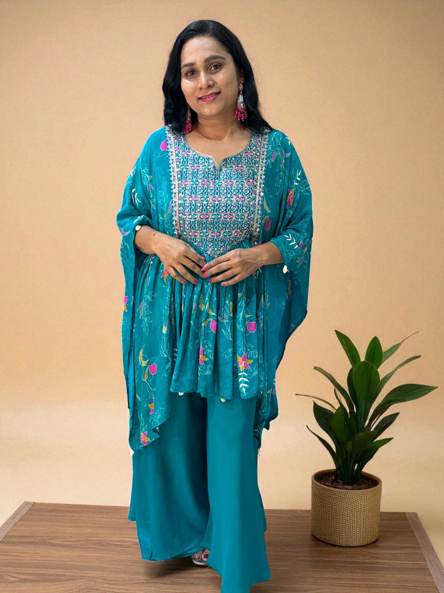 Teal Green Misha Crepe Kaftan Co-ord