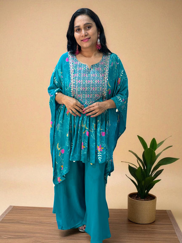 Teal Green Misha Crepe Kaftan Co-ord