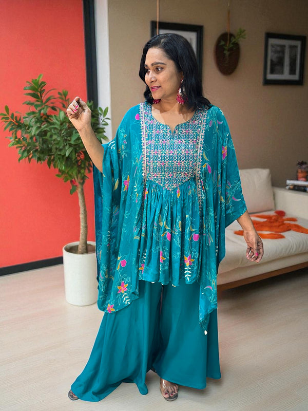 Teal Green Misha Crepe Kaftan Co-ord