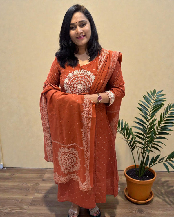 Rust Varma Mul cotton A line Suit set - Set of 3