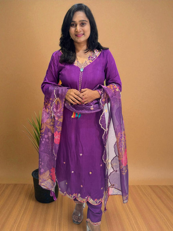 Purple Raashi Dola silk Suit set