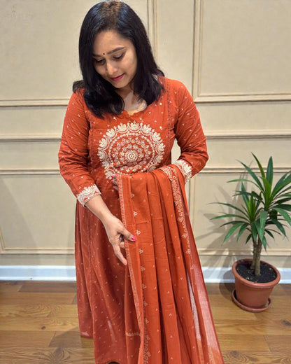 Rust Varma Mul cotton A line Suit set - Set of 3