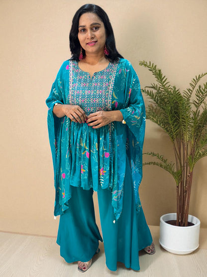 Teal Green Misha Crepe Kaftan Co-ord