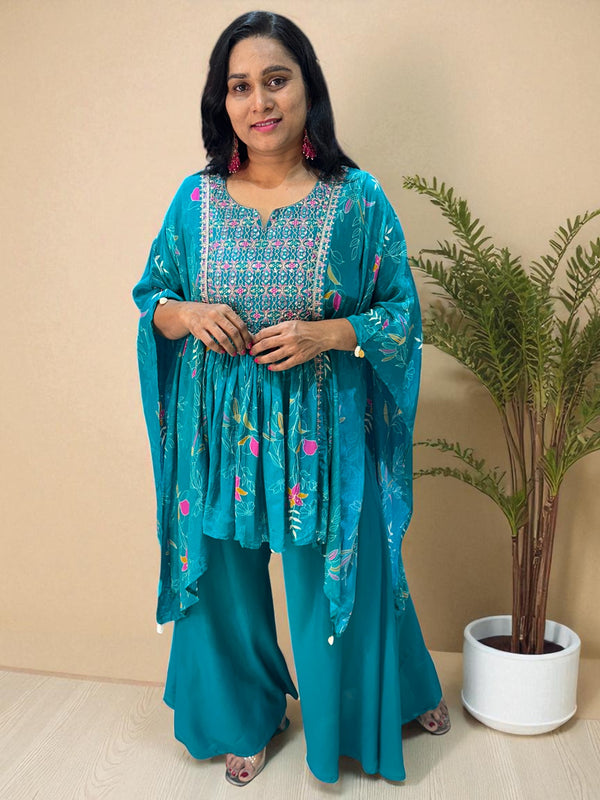 Teal Green Misha Crepe Kaftan Co-ord