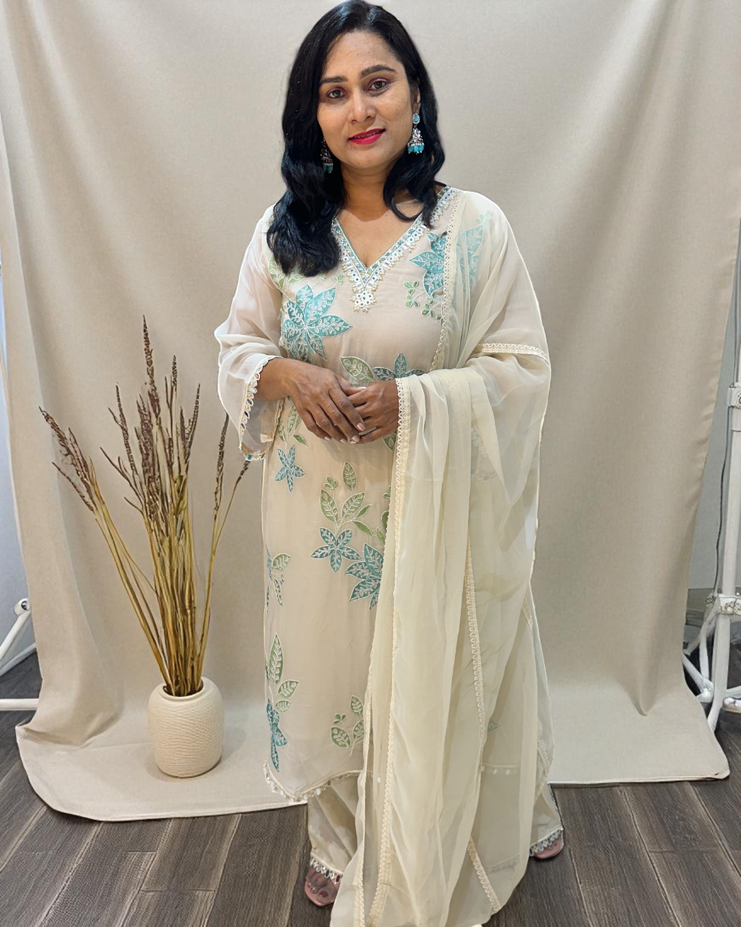 Off white Blue Mehreen Organza A line suit - set of 3