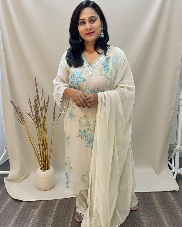 Off white Blue Mehreen Organza A line suit - set of 3