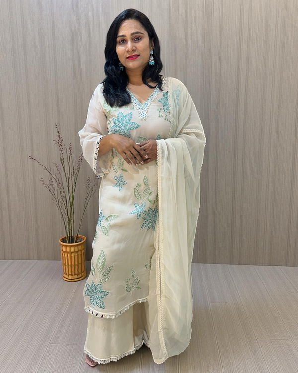 Off white Blue Mehreen Organza A line suit - set of 3