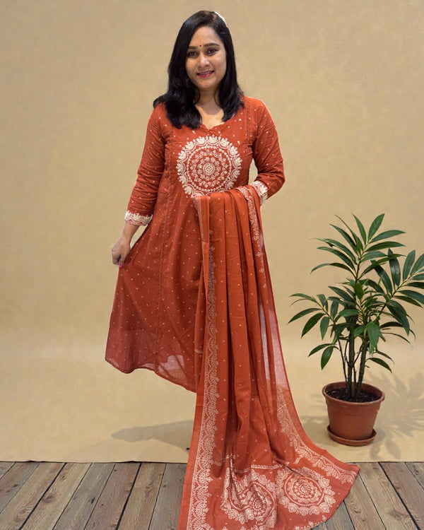 Rust Varma Mul cotton A line Suit set - Set of 3