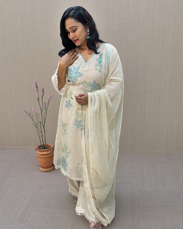 Off white Blue Mehreen Organza A line suit - set of 3