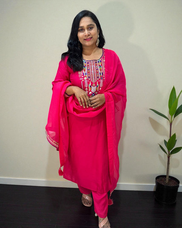 Pink Dola silk Suit set - set of 3