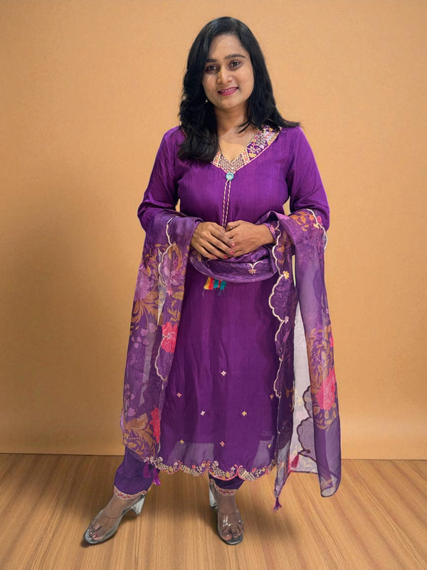 Purple Raashi Dola silk Suit set