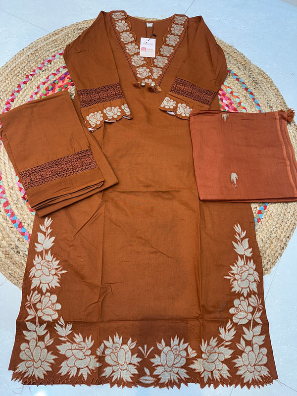 Rust Orange Chanda Cotton suit set - Set of 3