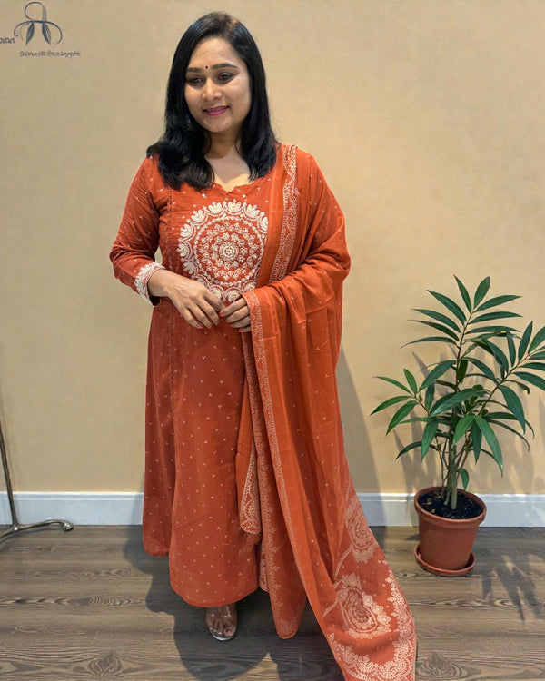Rust Varma Mul cotton A line Suit set - Set of 3