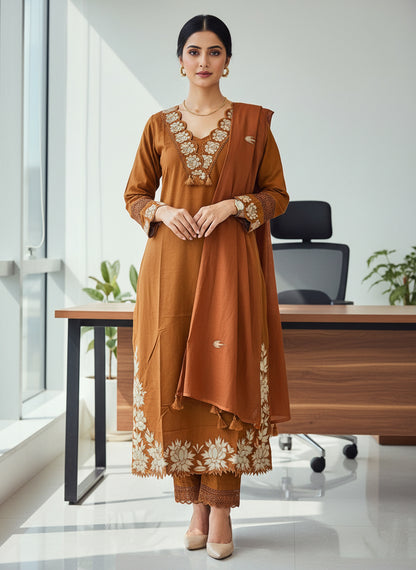 Rust Orange Chanda Cotton suit set - Set of 3