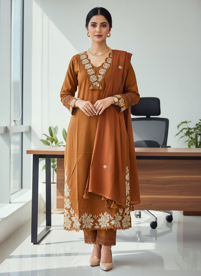 Rust Orange Chanda Cotton suit set - Set of 3