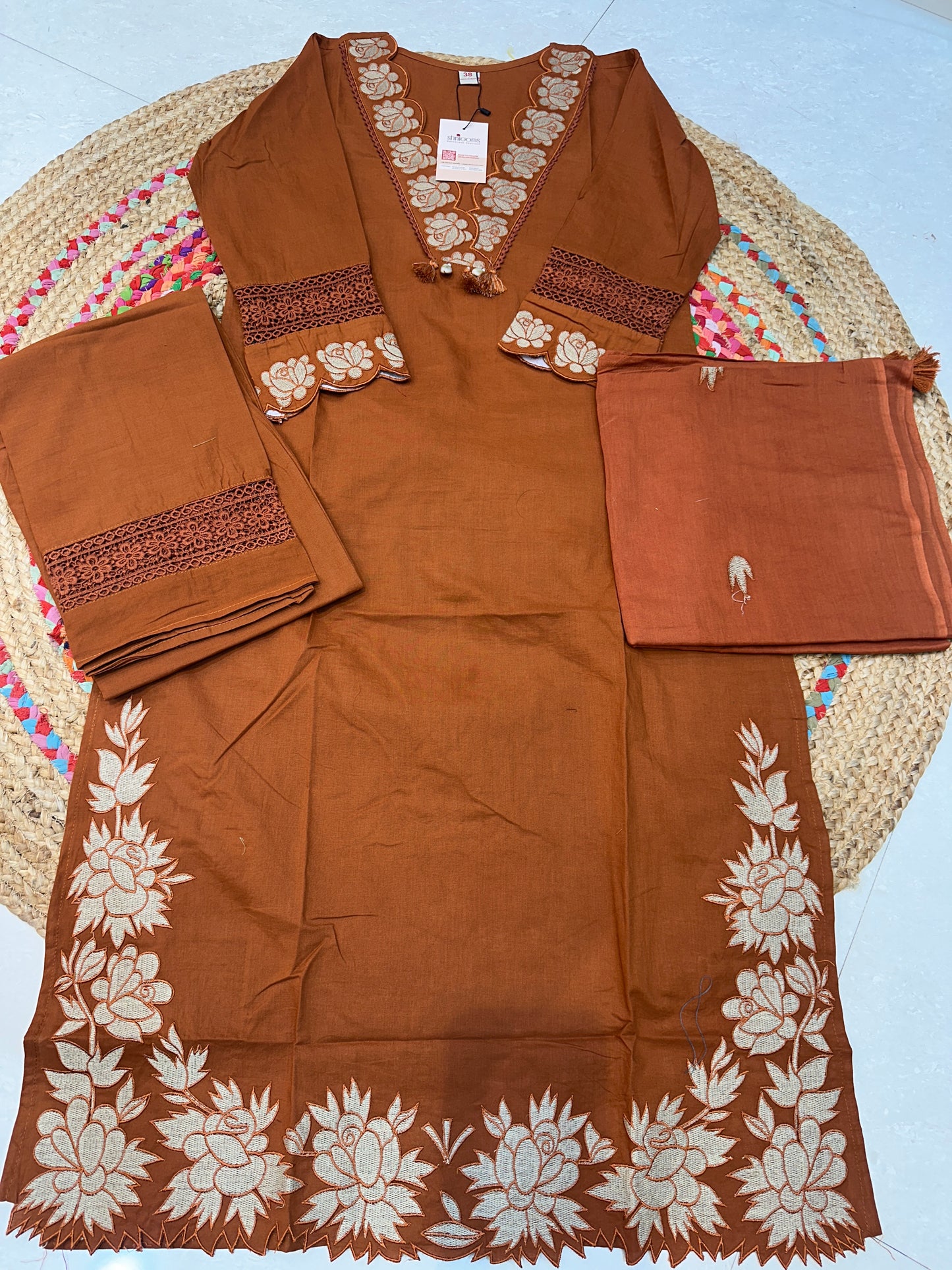 Rust Orange Chanda Cotton suit set - Set of 3