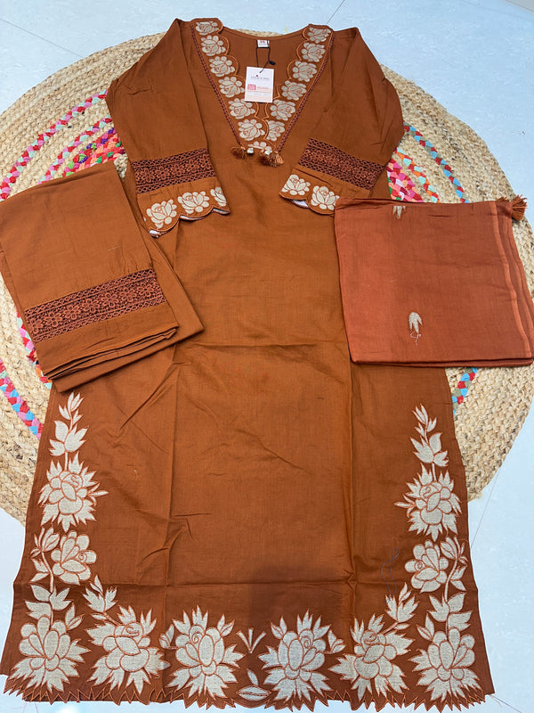 Rust Orange Chanda Cotton suit set - Set of 3