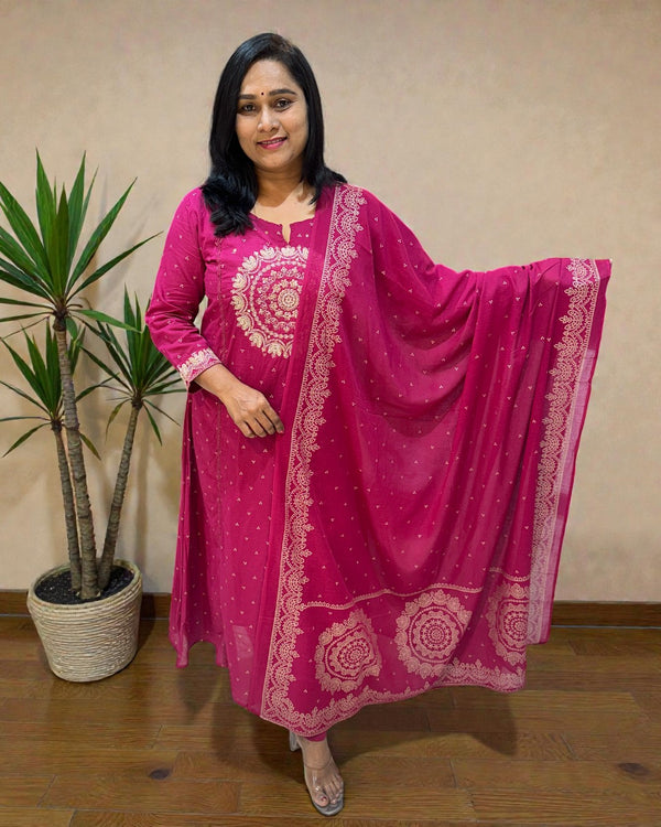 Magenta Varma Mul cotton A line Suit set - Set of 3