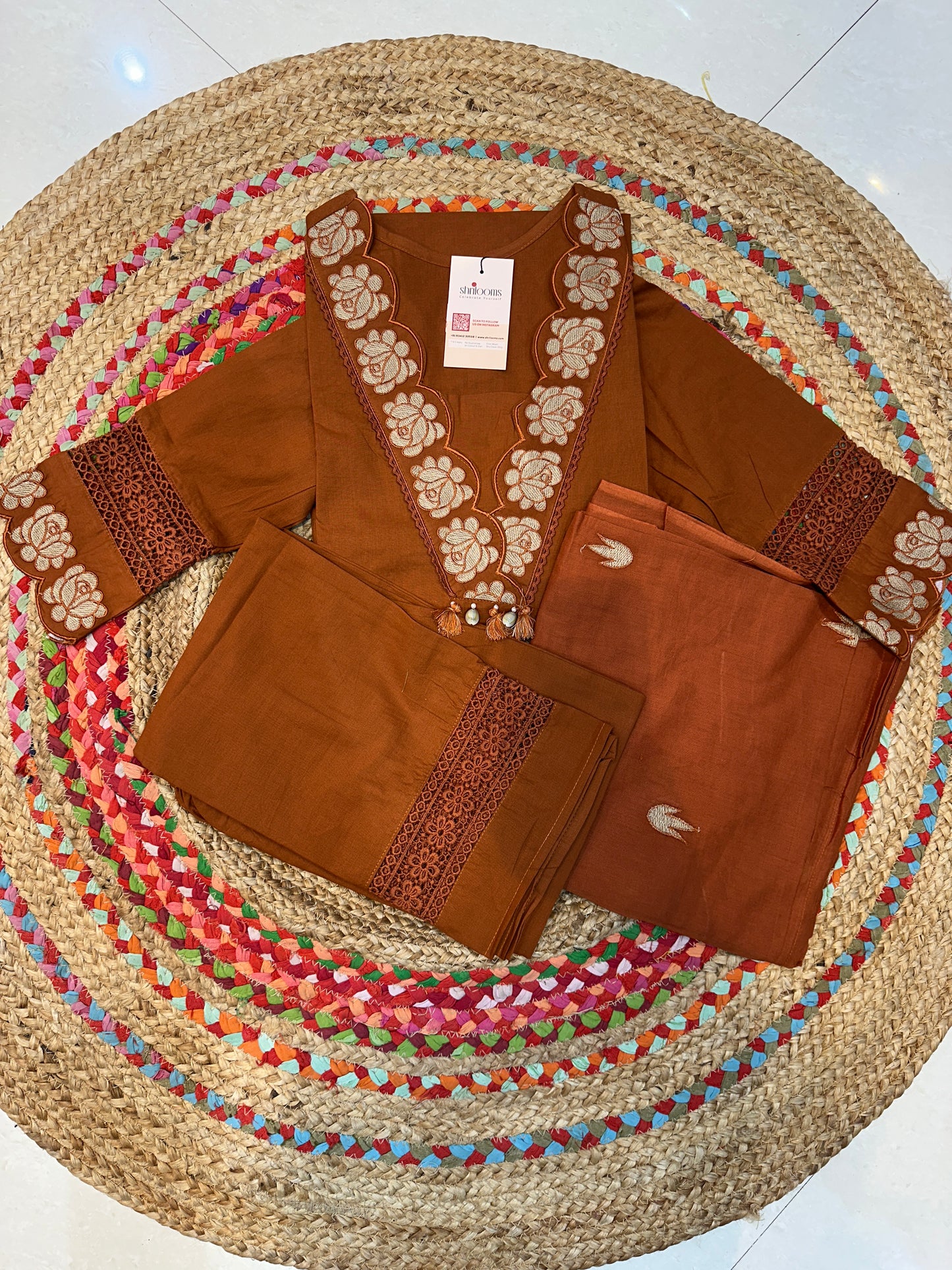 Rust Orange Chanda Cotton suit set - Set of 3