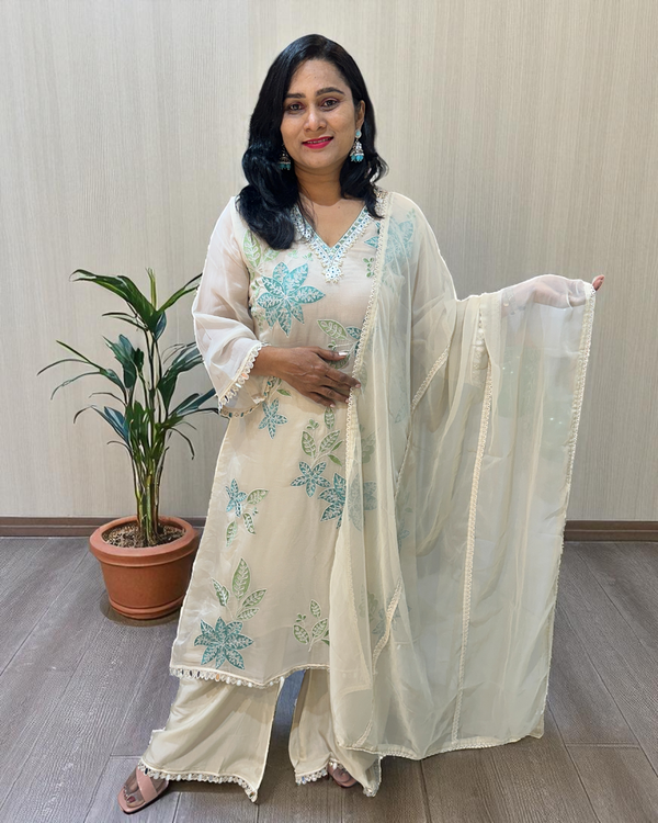 Off white Blue Mehreen Organza A line suit - set of 3