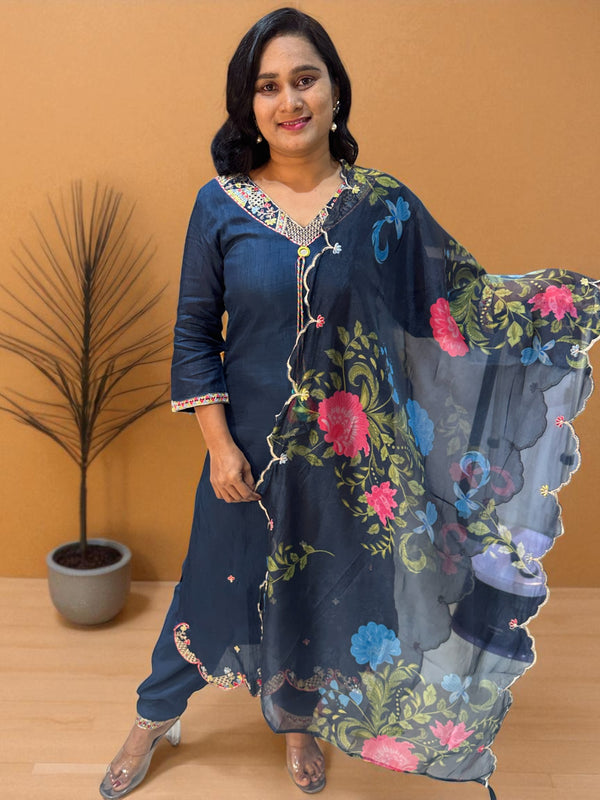 Teal Blue Raashi Dola silk Suit set