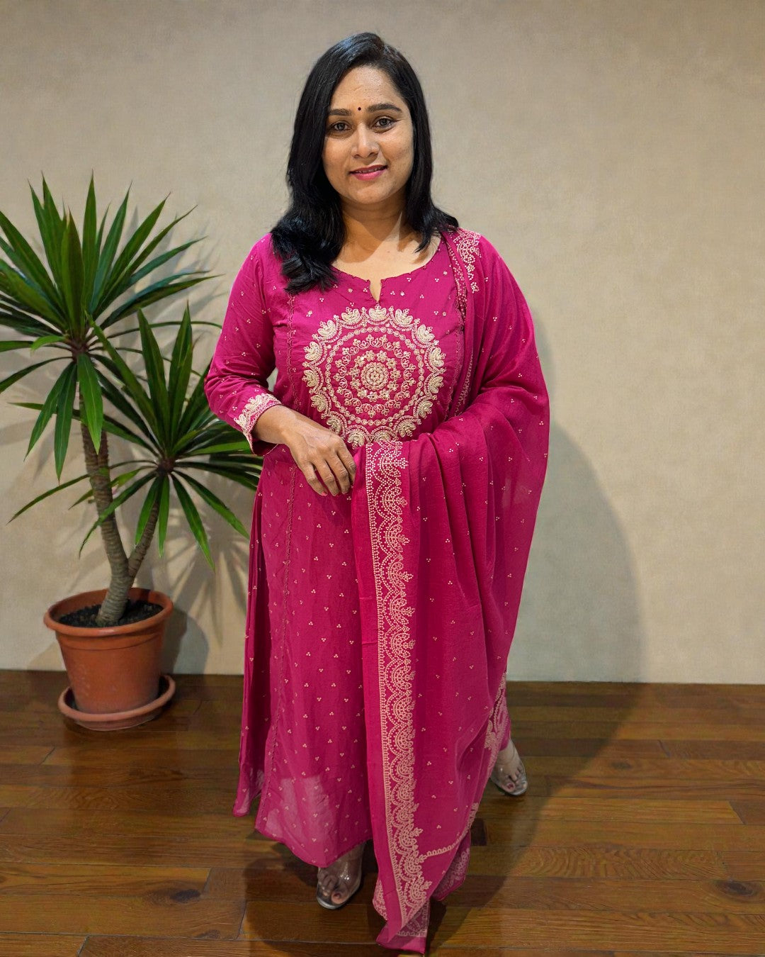 Magenta Varma Mul cotton A line Suit set - Set of 3