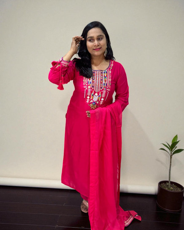 Pink Dola silk Suit set - set of 3