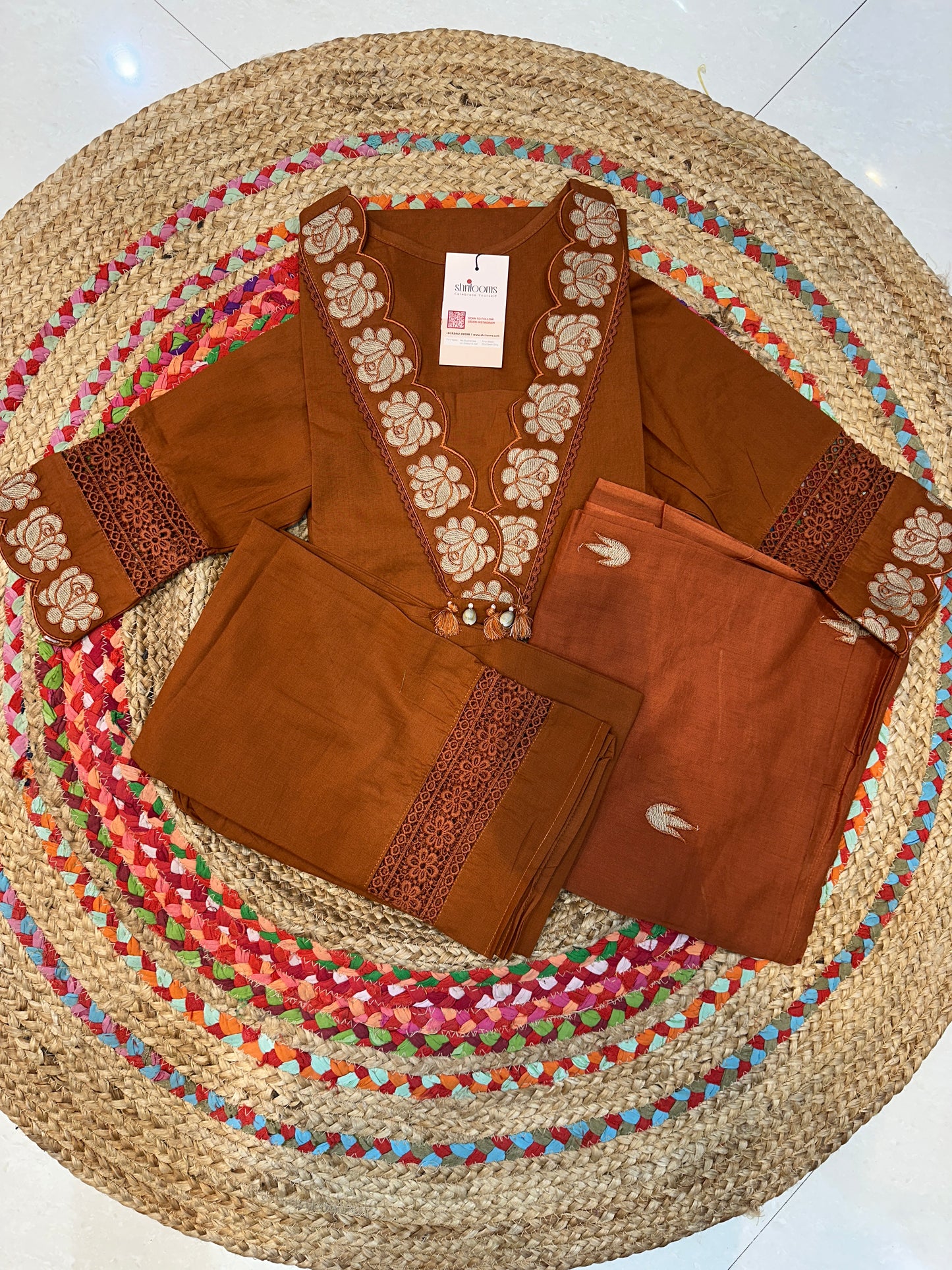 Rust Orange Chanda Cotton suit set - Set of 3