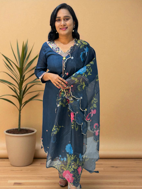 Teal Blue Raashi Dola silk Suit set