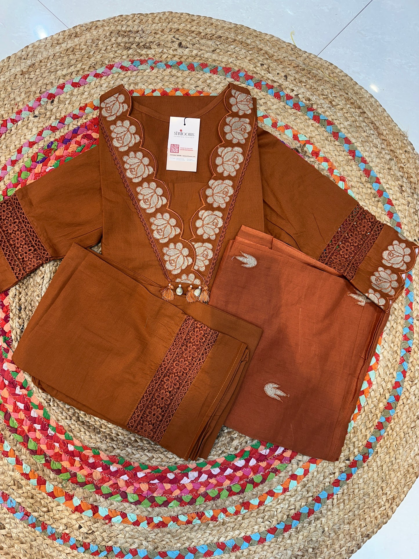Rust Orange Chanda Cotton suit set - Set of 3