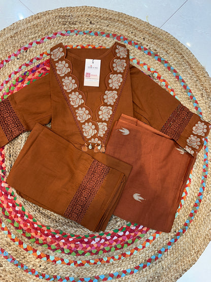 Rust Orange Chanda Cotton suit set - Set of 3